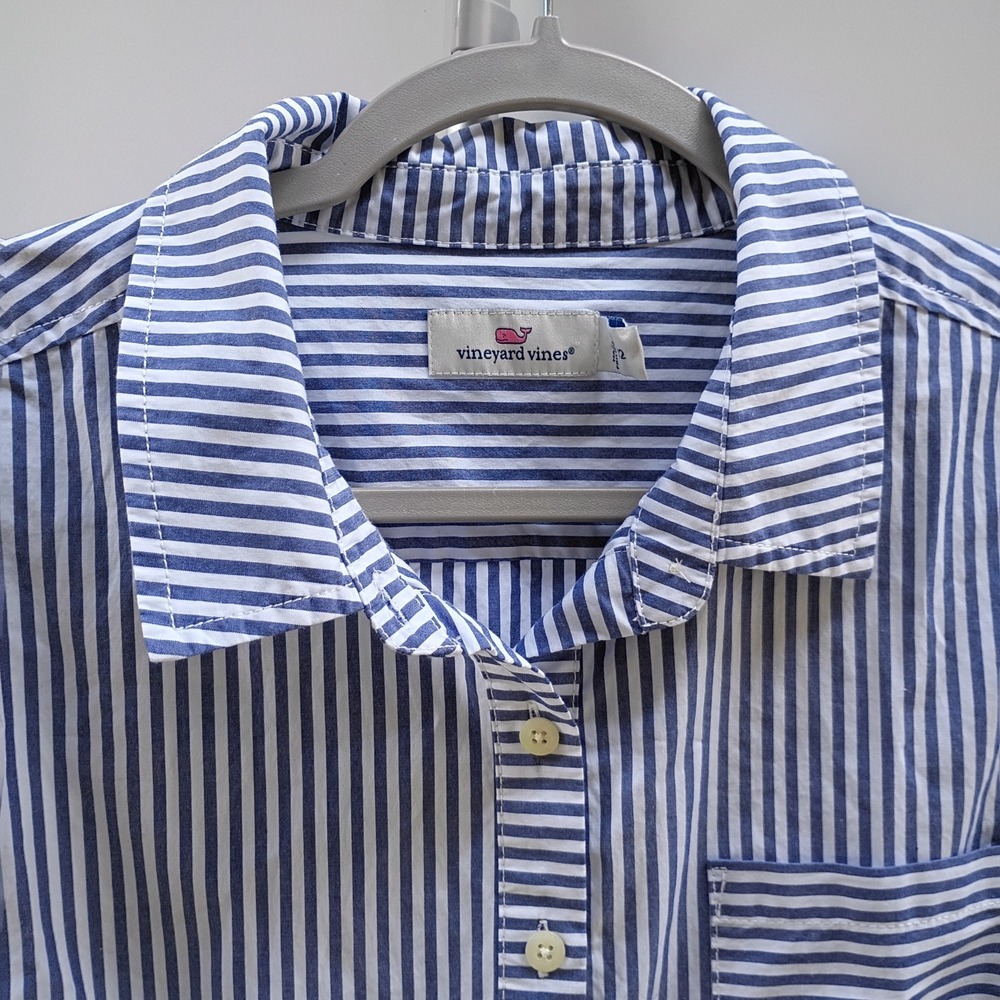 Vineyard Vines Striped Shorts Romper Womens 12 Blue White Button Up Jumpsuit